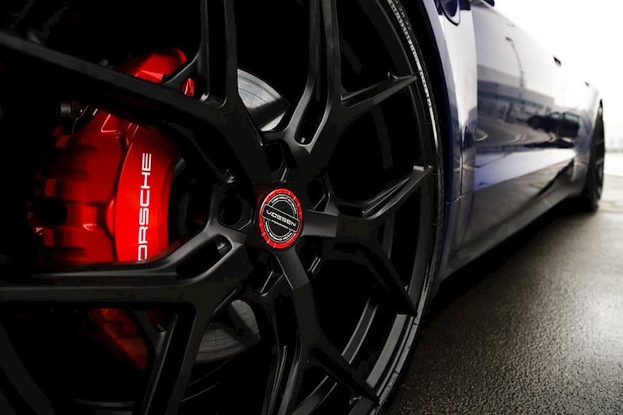 Porsche Taycan 4s installed with Vossen HF-5 wheels in Satin Black